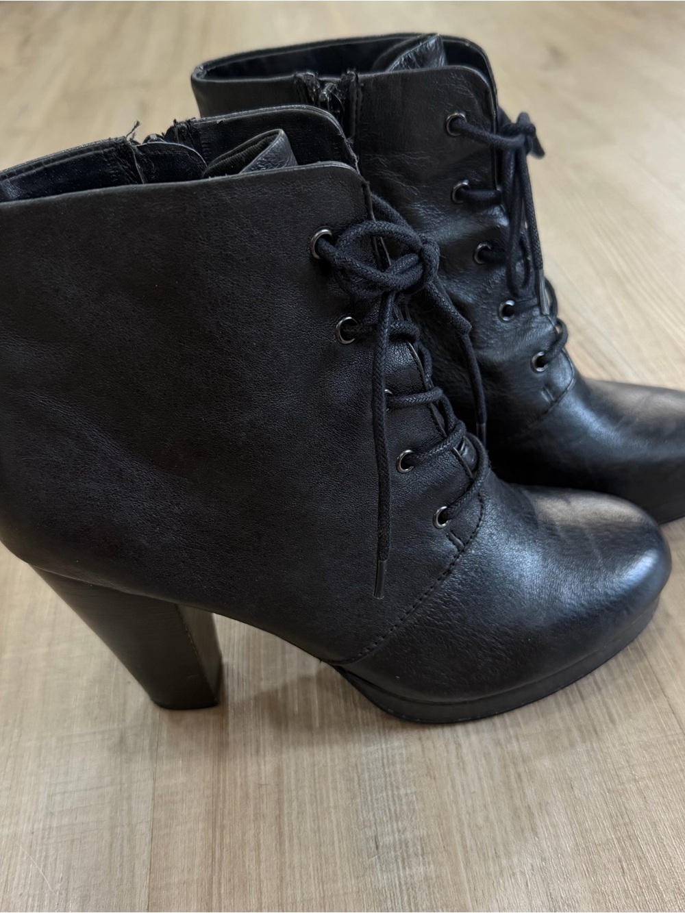 Steve Madden Black Lace-Up High Heel Ankle Boots